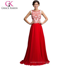 Grace Karin Robe De Soiree Long Robe de soirée rouge Robe de soirée en mousseline sans manche en mousseline de soie Robe de soirée pour fête classique CL7531